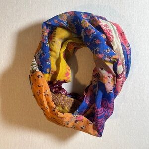Moksha 100% Wool Multi-Pattern Floral and Paisley Indian Scarf in Blue + Orange